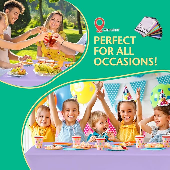 Disposable Lavender Plastic Tablecloth 54x108 Inch, 10-Count Waterproof Rectangle Table Cover for Events, Catering