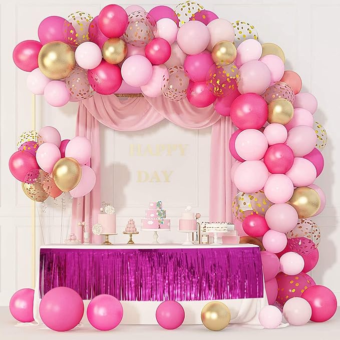 Hot Pink Birthday Decorations Tinsel Garland Parade Float Decorations for Trailer 4Pack 12FT Christmas Party Decor Ceiling Fringe Banner Pink Backdrop for Streamers Party Decorations