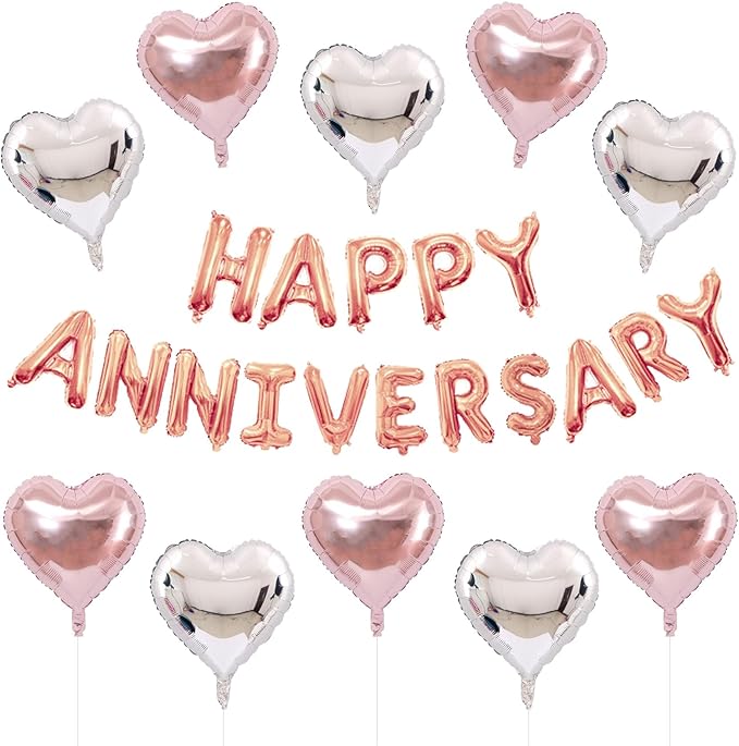 Anniversary Balloons Happy Anniversary Balloon Combination Happy Party Decoration Wedding Decoration (Rose gold suit)