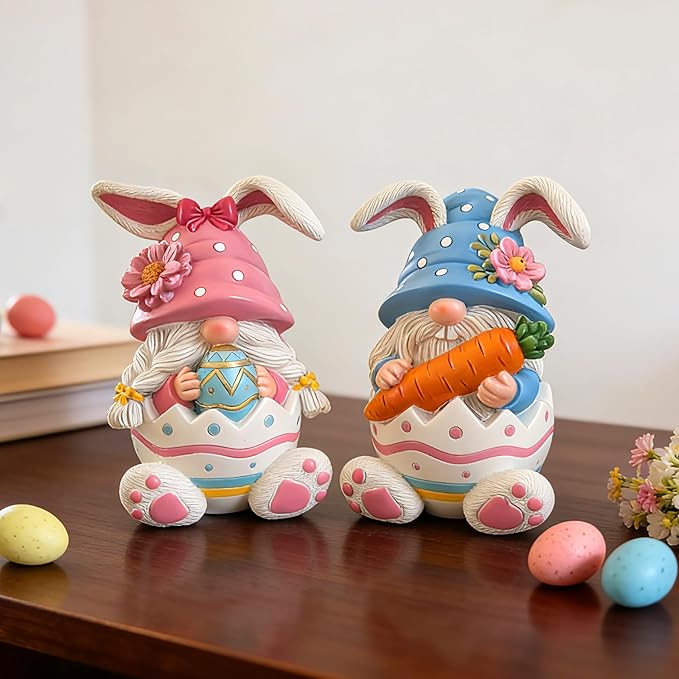 Easter Gnomes Decorations Bunny Gnomes Easter Rabbits Gnome Figurine Decoration Resin Handmade Spring Gnome Table Ornaments Elf Gifts for Home