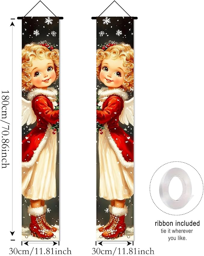 Nuxovilar Christmas Decorations Outdoor Yard Front Porch Sign Set, Snowman with Gold Red Ornaments Door Banners for Front Door, Hanging Xmas Decor for Home Indoor Outdoor Wall Yard