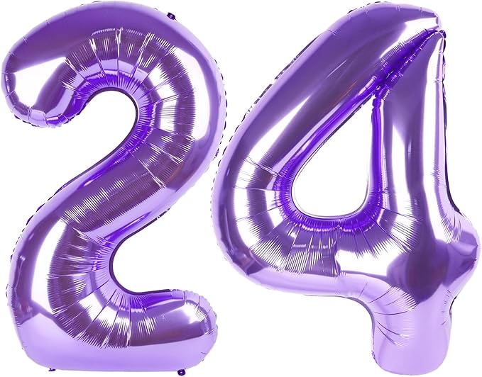 40 Inch Purple Large Number 24 42 Birthday Balloon, Giant Numbers 24 42 Balloons, Foil Mylar Big Balloons for Anniversary Graduation Supplies Decorations