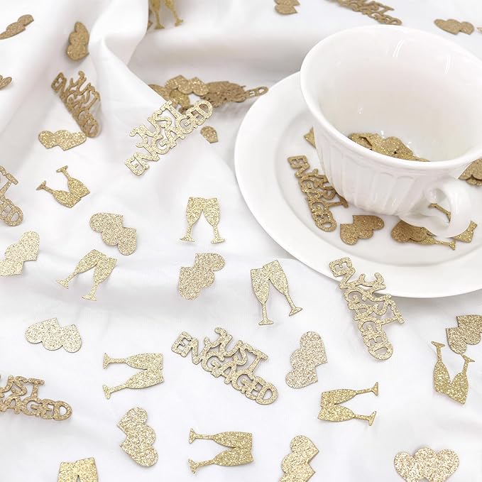 Champagne Gold Just Engaged Confetti for Engagement Party Decorations, Glitter Heart Table Confetti for Engaged Wedding Bachelorette Bridal Shower Party Decorations, 120pcs.