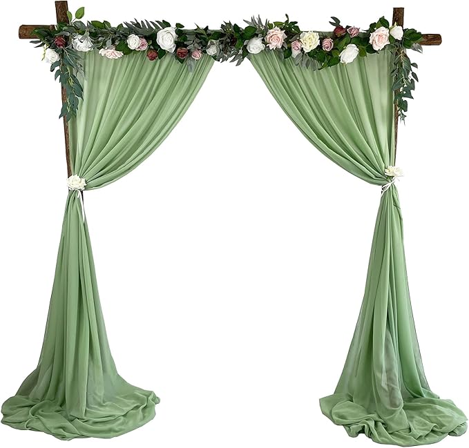 Sheer Chiffon Backdrop Curtains 10ft x 10ft(5ft x 2Panels)， Chiffon Fabric Drapes for Wedding, Long Sheer Curtain for Living Room, Arch Party Stage Decoration(Sage Green, 120 x 120 Inch)