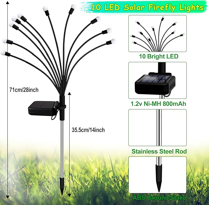 Kohlrabi Solar Garden Lights Outdoor, 6 Pack 60 LED Pink Firefly Lights Waterproof, Sway by Wind, Solar Swaying Light for Yard Patio Backyard Garden Planter Flower Bed Pathway Outdoor Decoration