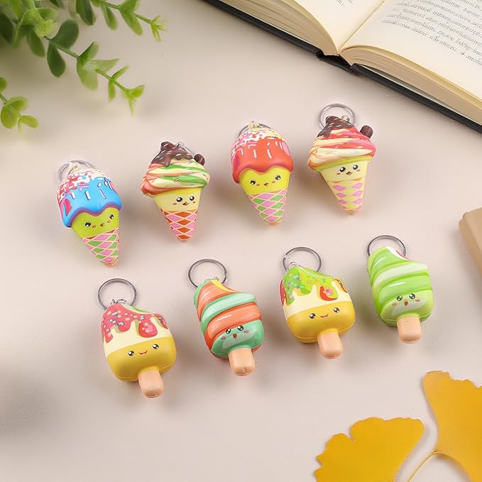Anboor Mini Food Squishies Toys - 8pcs Soft Kawaii Ice Cream Popsicles Squeeze Stress Relief Sensory Toys for Kids, Slow-Rising Squishies Keychain Fidget Toys for Party Favors Goodie Bag Fillers