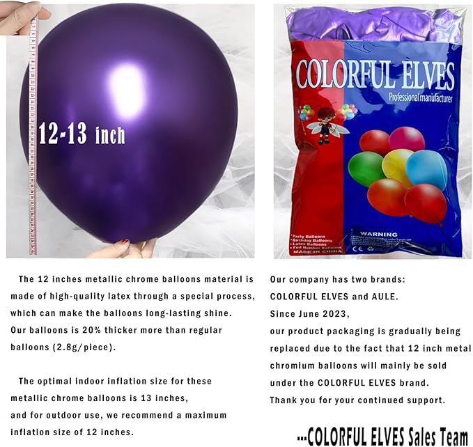 12 Inch 100 Pcs Latex Metallic Chrome Dark Purple Balloons Helium Shiny Thicken Balloons Party Decoration