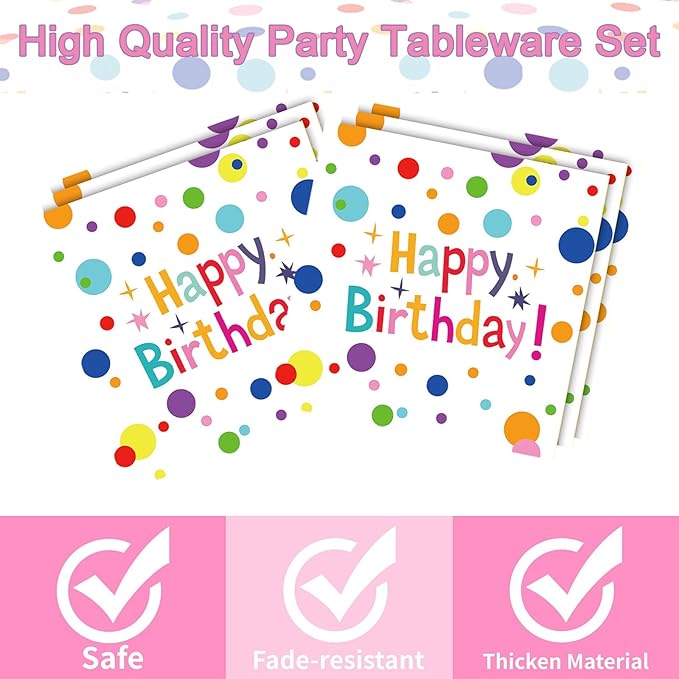 100pcs Happy Birthday Party Supplies, Colorful Happy Birthday Decorations, Includes Plates, Napkins, Cups, Forks Tableware Set for 20 Guests