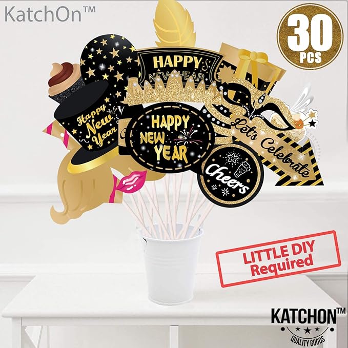 KatchOn, Glitter New Years Photo Booth Props 2026 - Pack of 30 | New Years Eve Photo Booth Props 2026 for New Years Eve Party Supplies 2026 | NYE Party Favors 2026 for Happy New Years Decorations 2026