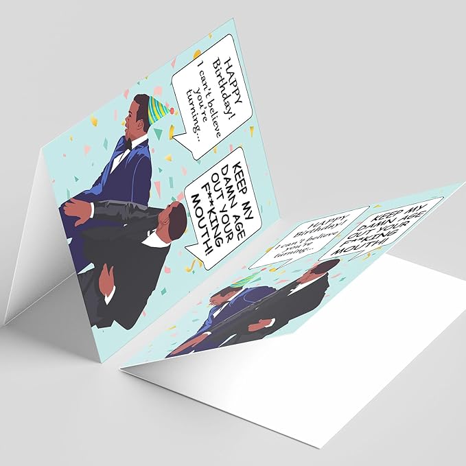 PIUST Funny Birthday Card Meme, Keep My Dawn Age Out Your fucking Mouth card, Will Smith Slaps Chris Rock Happy Birthday Card, Oscars Meme Birthday Cards (20)