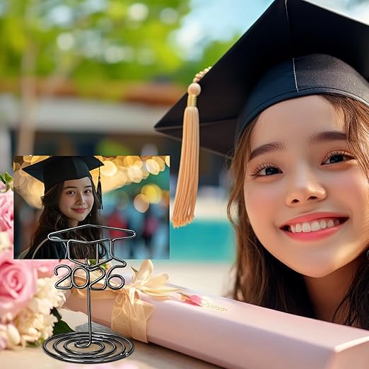 Rtteri 30 Pcs 2026 Grad Cap Graduation Picture Display 2 Inch Black Photo Holders for Centerpieces Graduation Table Number Holders Card Stands for Class of 2026 Grad Party Supplies