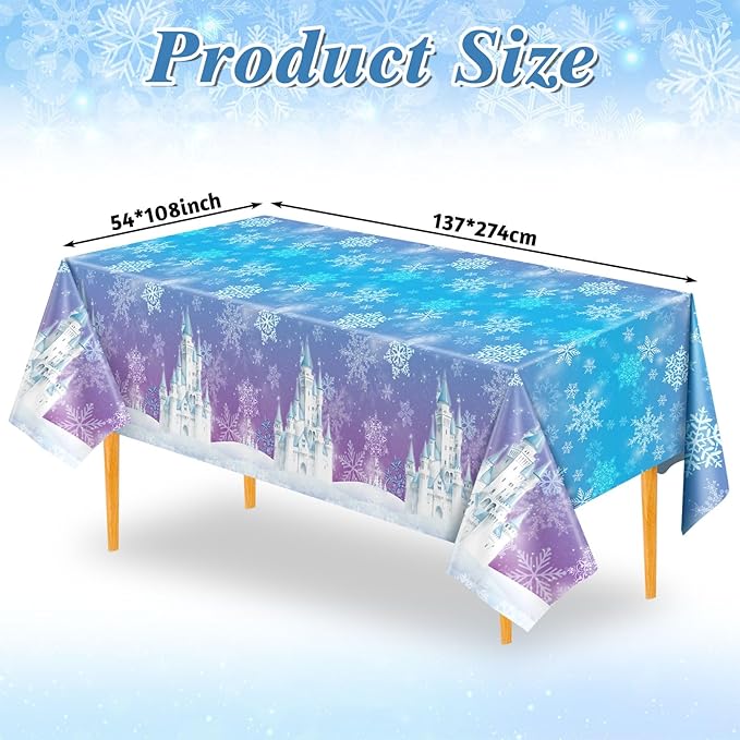 3 Pack Frozen Tablecloth, 54 x 108 Inch Snowflake Plastic Tablecloths Blue and Purple Snowflakes Table Cover, Winter Wonderland Table Cloth for Holiday Frozen Birthday Party Supplies
