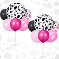 2 Sets Pink Cow Birthday Party Decorations Cowgirl Table Centerpiece Rose Red Pink Black Balloon Stand Kit with Large Cow Print Foil and Latex Balloon for Baby Shower Farm Wedding Supplies