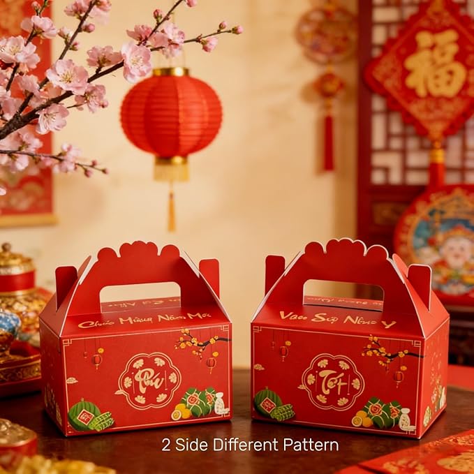 KYMY Vietnamese New Year Party Favor Boxes – 10PCS 2026 Tết Vietnam Lunar New Year Zodiac Horse Candy Treat Gift Boxes, Asian Spring Festival Goodie Holders for Party Decorations
