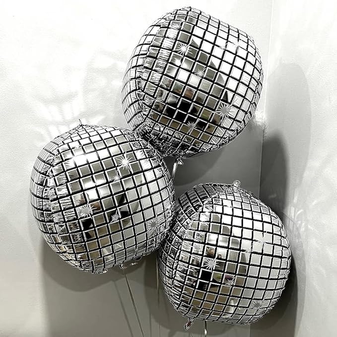Disco Ball Arch Kit, White and Silver Balloon Garland With 22 Inches 4D Metallic Silver Mirror Balls, Confetti Balloons for Disco Party Decorations Halloween 80s 70s Decor Ornament