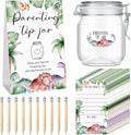 Roowest Baby Shower to Baby Advice Cards for New Parents to Be - Tip Jar Sign for New Parents 60 Parenting Advice Cards 10 HB Pencils 2 Cute Stickers 1 Pet Bottle for Guests Games(Dinosaur)