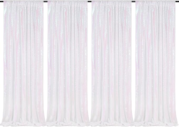 Sparkly White Iridescent Backdrop 4 Pieces 2FTx8FT Sequin Backdrop Curtains for Wedding Party