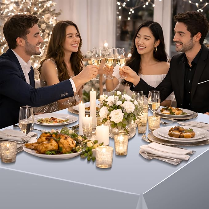 3 Pack Silver Plastic Tablecloth, Disposable Rectangle Table Covers, Holographic Metallic Foil Tablecloth Silver Party Supplies Decorations for Birthday Graduation Disco Bachelorette, 54x108Inch