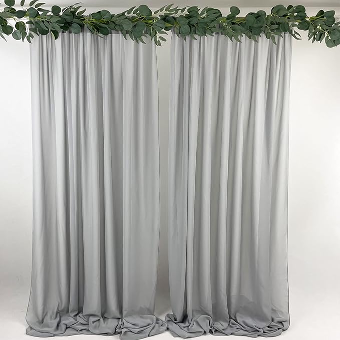 EHLDekol Sheer Chiffon Backdrop Curtains 10ft x 10ft(5ft x 2Panels)， Chiffon Fabric Drapes for Wedding, Long Sheer Curtain for Living Room, Arch Party Stage Decoration (Grey, 120 x 120 Inch)
