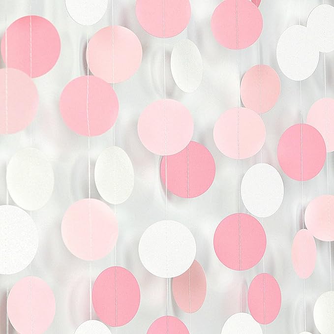 Light-Pink White Girls-Birthday Party-Decoration Garland - 52ft Baby Bridal Shower Blush Streamers,Valentines Mothers Day Graduation Bachelorette Supplies Banner Decor Lasting Surprise