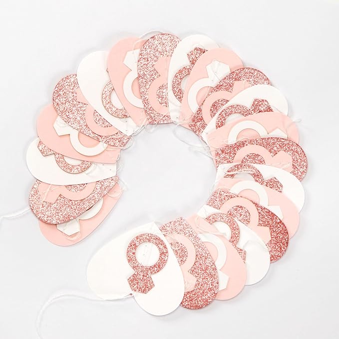 Rose-Gold Pink White Heart-Ring Garland - 52Ft Engagement Bachelorette Party Decorations Wedding Paper Streamers Banner,Valentines Day Galentines Proposal Decor Lasting Surprise