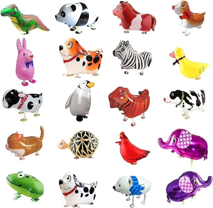 20Pcs Set Walking Animals Balloons Set, Pets Walking Balloons, Mylar Foil Helium Aluminum Balloon Kit for Kids Birthday Party Baby Shower Decor Children Gift