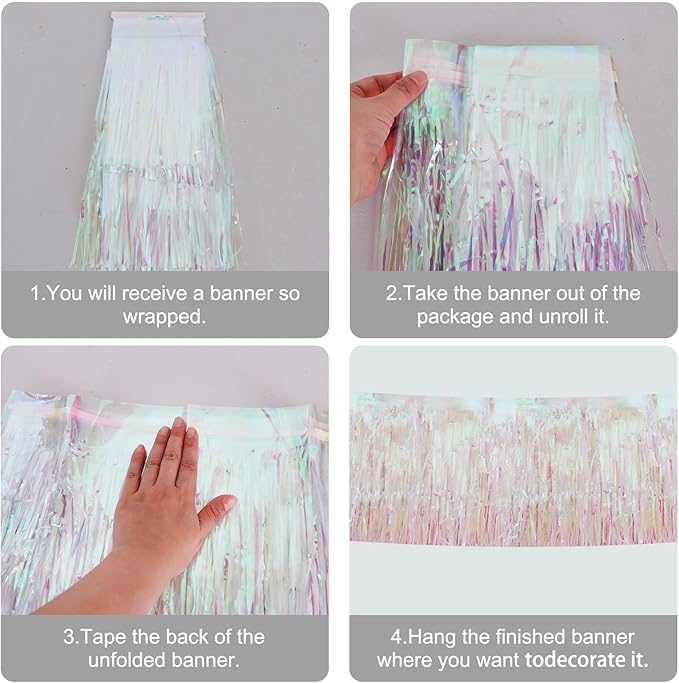 BEISHIDA 3 Packs Metallic Foil Fringe Garland Shining Transparent Wall Hanging Tinsel Fringe Banners for Car Floats Bridal Shower Wedding Birthday Easter Graduation Holiday Party Decoration(30 Feet)
