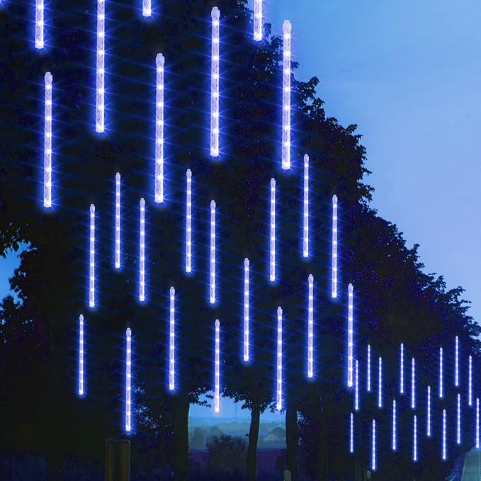 FUNPENY Meteor Shower Rain Lights, 864 LED Christmas Lights Icicle Snow Falling Christmas Lights Outdoor Raindrop Lights, 30cm 24 Tubes Xmas Tree Holiday Decoration (Blue)