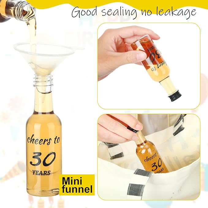 Bokon 50 Pcs Cheers to 30 Years Birthday Party Mini Liquor Bottles 1.7 oz Mini Wine Bottles for Guests Women Men 30th Birthday Anniversary Wedding Celebration Party Favors