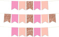 Andaz Press Hanging Pennant Banner with String, Faux Rose Gold Glitter, Peach, Pink, 1-Set, 24 Pennants, Approx. 12-Feet Long, Girl's 1st Birthday Baptism Communion Theme Colored Supplies