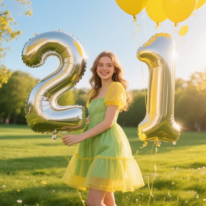 40 Inch Silver Number 21 Digital Balloon,Jumbo Mylar Foil Helium Balloon for 21 Balloons for Birthday Party,Wedding Anniversary Party Decorations