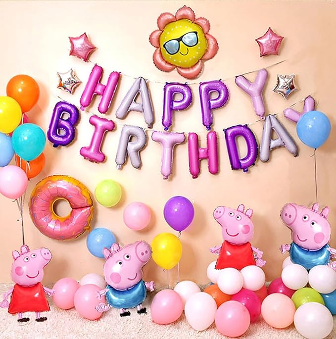 KALOR Purple and Pink Happy Birthday Balloons Kit with 16 Inch Mylar Foil Letters Balloon and Star Balloons for Birthday Party Decorations Photo Booth Backdrop