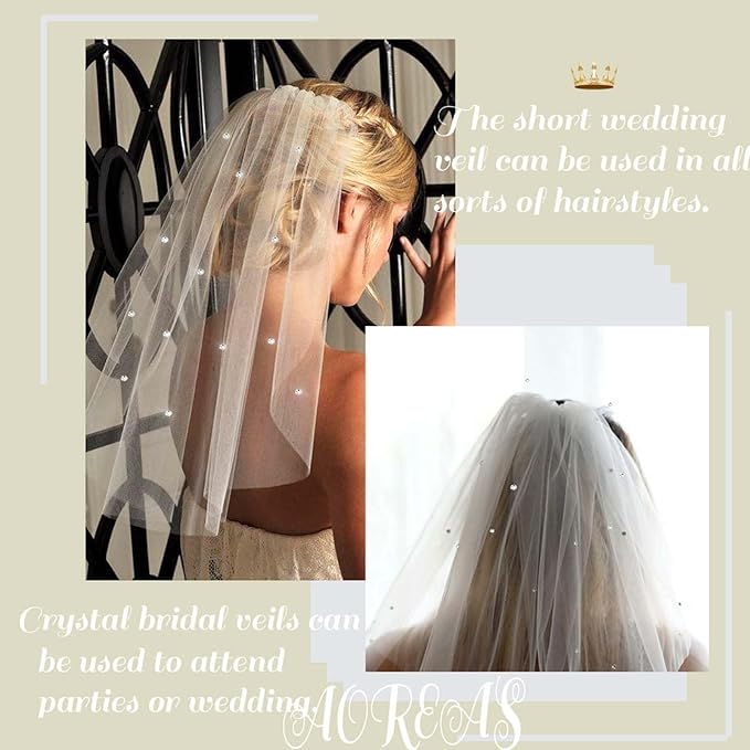 White Short Wedding Veil Pearl Rhinestone Bride Veils Bridal Veils Bachelorette Party Veil for Brides and Women