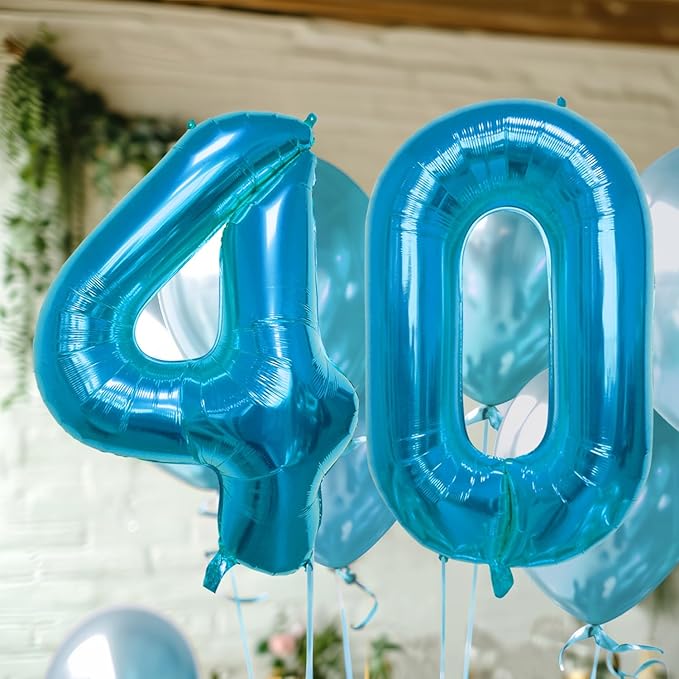 40 Inch Large Blue Number Celebration and Decoration Balloon for Birthday Parties, Graduations, Anniversaries, Weddings, Photo Shoots, Special Events - Helium Foil Mylar (Blue Number 40)