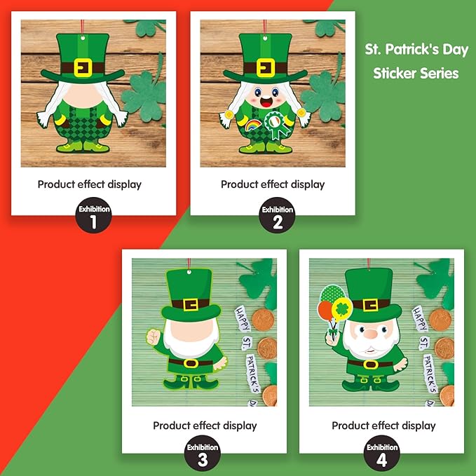 St.Patricks Day Craft Kit for Kids, Leprechaun Ornaments Hanging Art and Craft DIY Project, Make Your Own Leprechaun Stickers Kit, St Patricks Day Shamrock Crafts Party Favors Decorations, 24 Sets