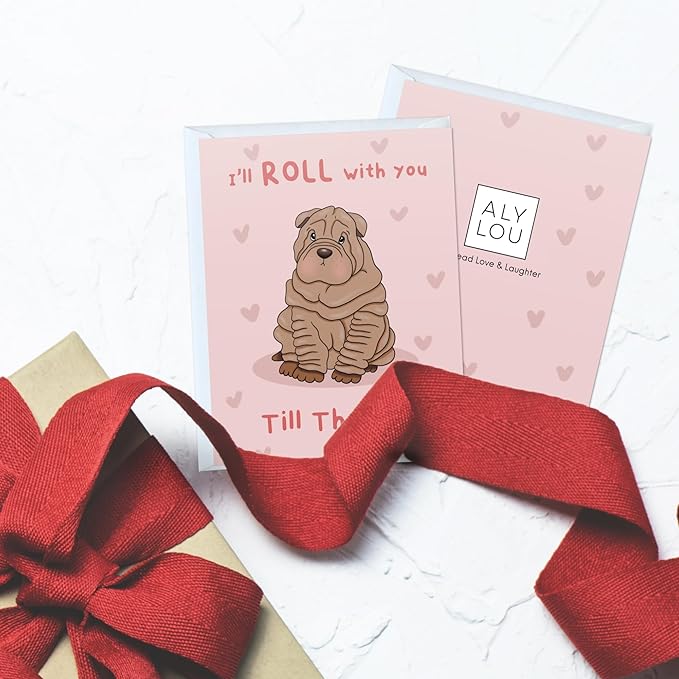 ALY LOU Mothers Day Card Anniversary Birthday for Mom Dad Wife Husband Girlfriend Boyfriend Stepmom Aunt Parents – Funny Punny Dog Greeting Card for Fathers Day – Blank Inside (Roll With You - Dog)