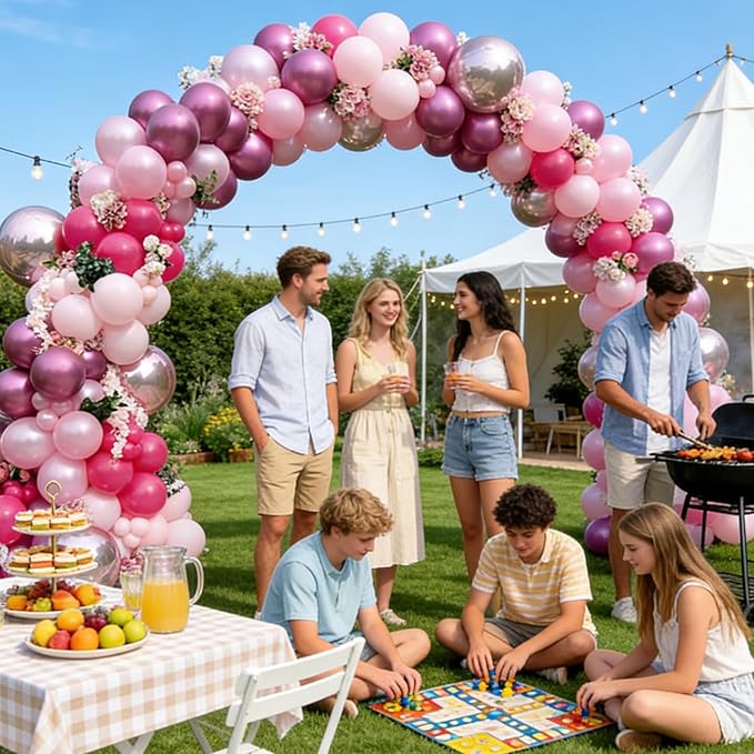 300 Pcs Pink and Red Balloon Set, 12 Inch Light Pink Hot Pink and Metallic Rose Red Bulk Latex Balloons, for Birthdays Weddings Baby Show Princess Party Decorations