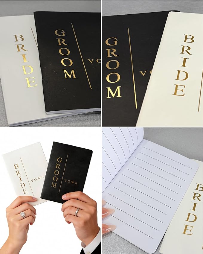WeddingGiftsWedding Vow Books for Bride and Groom, His and Hers Vow Books for Wedding-Soft Touch Gold Foil Engraving, Engagement | Wedding Essentials