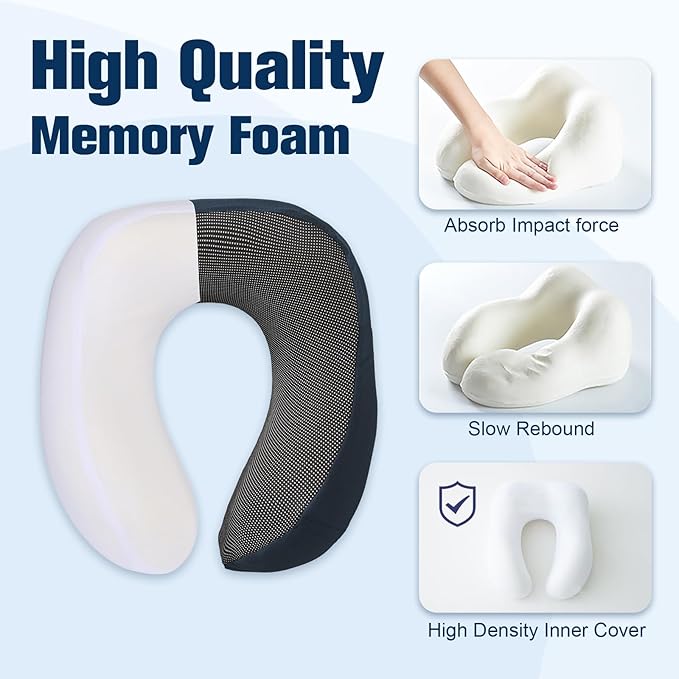 Cirorld Neck Pillow for Traveling, Travel Pillows for Airplanes,100% Pure Memory Foam Travel Neck Pillow, Adjustable Flight Pillow, Portable Plane Accessories with Eye Mask, Earplugs, Carry Bag