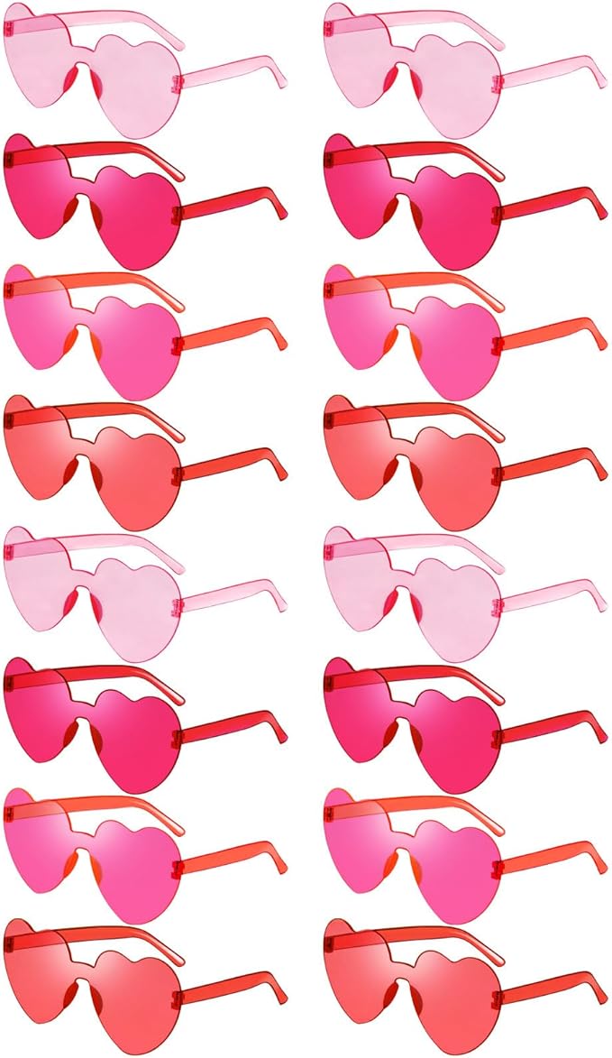 16 Heart Rimless Sunglasses Retro Colored Party Glasses Bulk Gradient Transparent Fun Eyeglasses for Unisex Adult