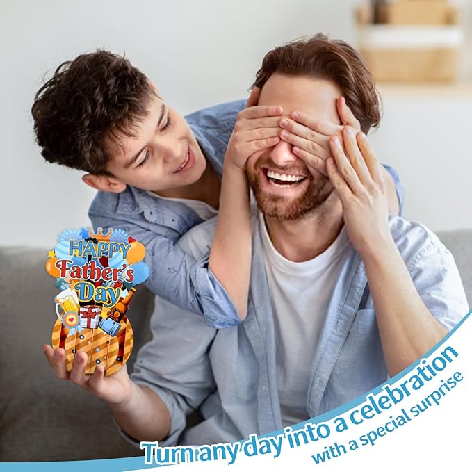 FaCraft Happy Fathers Day Pop Up Card - 3D Happy Fathers Day Pop Up Flower Bouquet Gift Card with Envelope, for Dad Husband Papa Grandpa from Son Daughter Wife