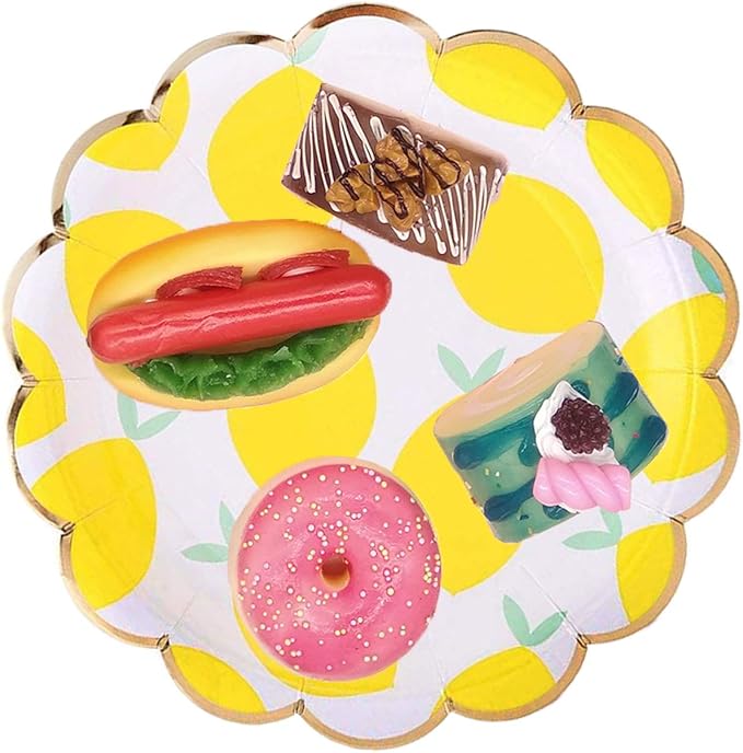 MaitianGuyou Lemon Party Decorations Disposable Dinnerware Set, Include Yellow Paper Plates, Cups, Straws and Napkins,Fruits Tableware Set for Lemonade Themed Birthday Decorations