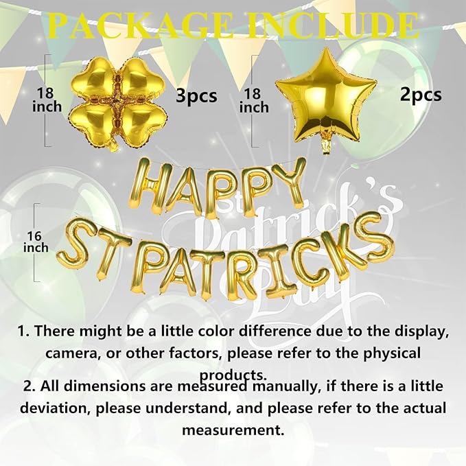 Gold Four Leaf Balloons Foil St. Patrick's Day Balloons Star Balloon for Spring Birthday Decorations Four-leaf Ballons St. Patrick's Day Decorations Party Supplies Arch Kits Party Balloon Sets 20pcs