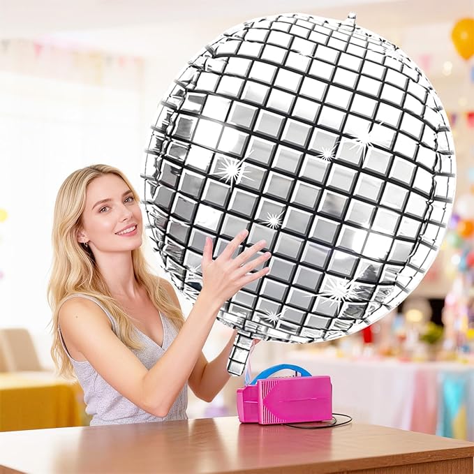 Disco Ball Balloons 32 Inch 5 Pcs 4D Ball Balloons Metallic Silver Disco Mylar Balloon Chrome for Birthday Bachelorette 70s 80s 90s Themed Graduation Retro New Year Eve Prom Party Decorations
