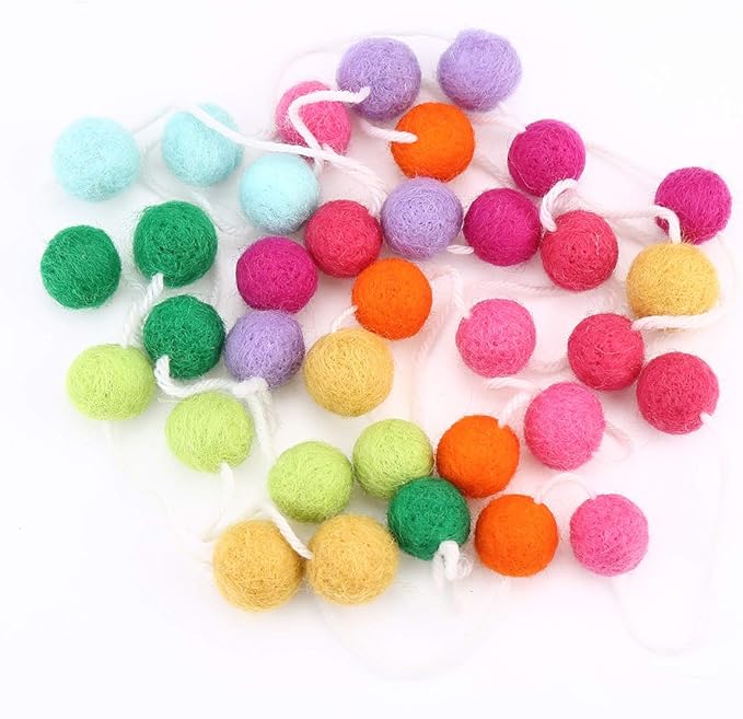 36PC 9.8 Feet Felt Wool Balls Garland 4/5 Inch Hanging String Kit for Spring Christmas Tree Garland Holiday Birthday Wedding Baby Shower Party Wall Decorations