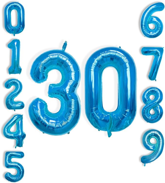 40 Inch Large Blue Number Celebration and Decoration Balloon for Birthday Parties, Graduations, Anniversaries, Weddings, Photo Shoots, Special Events - Helium Foil Mylar (Blue Number 30)