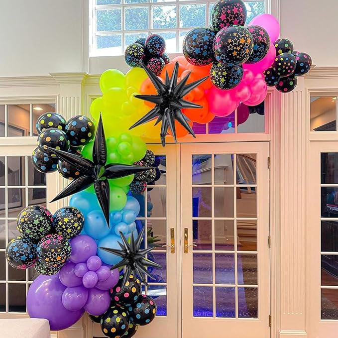 Glow in the Dark Balloon Arch Garland Kit-165Pcs UV Neon Rainbow Luminous Fluorescent Balloons-Let's Glow Birthday Party Back to 80s 90s Disco Rock Roll Party Decorations