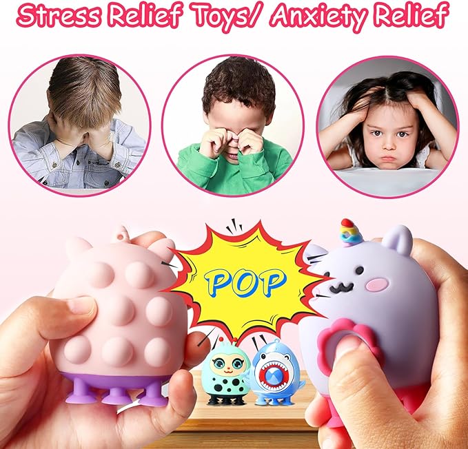 12 PCS Animal Suction Pop Fidget Toys, 3D Silicone Suction Toys for Kids, Fidgets Party Favors, Goodie Bags Stuffers, Pinata Stuffers, Carnival Prizes, Bulk Kids Prizes