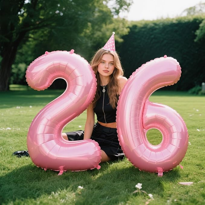 40 Inch Pearlescent Pink Number 26 Balloon Number 26 Balloon 40 Inch, 26th Birthday Party Decorations for Boy or Girl Huge Mylar Anniversary Party Supplies