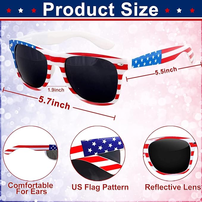 20 Pairs American Flag Sunglasses UV400 250th Anniversary 4th of July Accessories USA Patriotic Sunglasses Eyewear Fourth July Women Men Teens Red White Blue Party Favors Independence Day Memorial Day